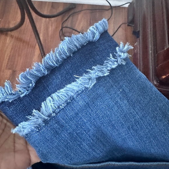#2 LOFT JEANS SKINNY RAW RUFFLED LEGS BLUE SIZE 32 - Picture 7 of 9